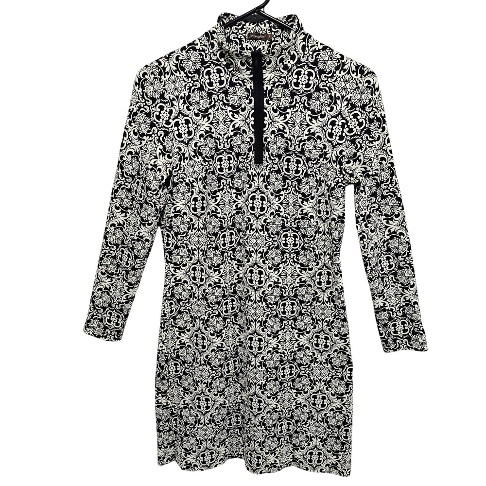 J. McLaughlin Bedford Catalina Black & Ivory Print Long Sleeve‎ Dress Size Small